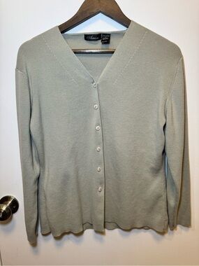 Amore V-Neck Button-Front Cardigan in Light Sage 100% Cotton Size Large